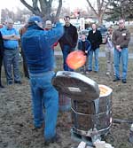 Raku firing demonstration at Hockaday Museum